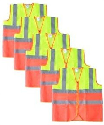 HEALTH SAFE Polyster V Neck Dual Color Reflective Safety Jacket with Zipper and Pockets Safety Jacket(ORANGE, NEON)