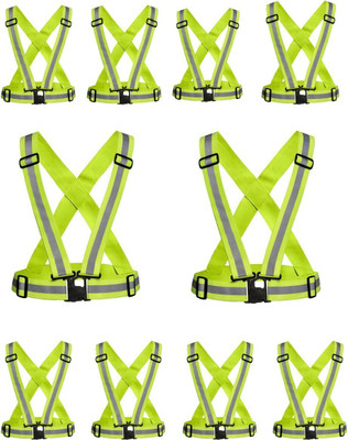 RAHUL PROFESSIONALS Reflective Vest Belt Jacket, Reflector Strips Cross Belt Stripes Pack Of 10 Safety Jacket(Green)
