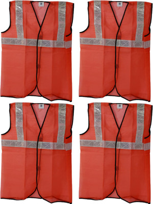 KBA Brothers Reflective Safety Jacket 360° Reflactive Net Radium Type Pack Of 4 Safety Jacket(Orange)