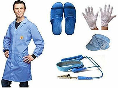 sky enterprise shop SE-ESD Safe Apron Caps and Slipper Gloves Wrist Band (Size M) Combo Pack 5 Set Safety Jacket(Blue)