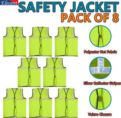 Elecant Safety Jacket With Reflective Strip For High Visibility At Night Safety Jacket(Green Pack of 8)