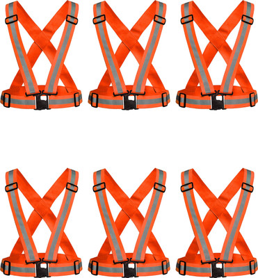 LAXMI Polyester High Visibility Protective Safety Reflective Vest Belt Jacket(Pack 6) Safety Jacket(Orange)