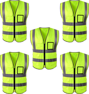 LAXMI High Visibility Reflective Safety Zipper Jacket with Pockets ( PACK OF 5) Safety Jacket(Green)
