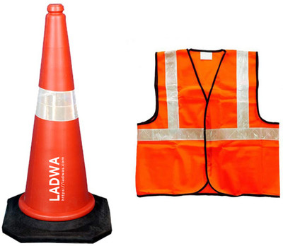 Ladwa Orange Reflecting Jacket, Traffic Safety Cone And Rechargeable Baton with 3 Flashing Modes Combo pack 3 Safety Jacket(Red Green)