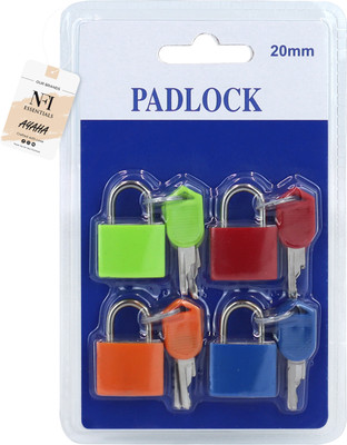 NFI essentials Painted Finish Candy Padlocks for Securing Luggage 2 Keys Each Lock Set of 4 Safety Lock(Multicolor)