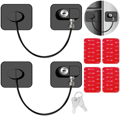 MAYCREATE Refrigerator Lock Freezer Door Lock Cabinet Lock Window Restrictor Cable for(Black)