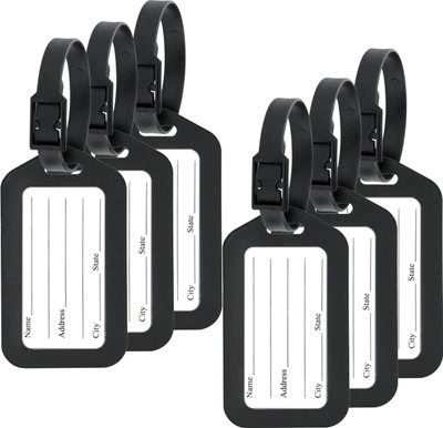 SNDIA 6 Pack Smart Travel suitcases, School Tags with Strap Luggage Tag(Black)
