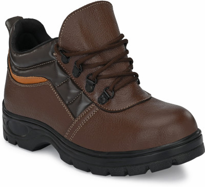 Ozarro Steel Toe Genuine Leather Safety Shoe(Brown, S1, Size 7)