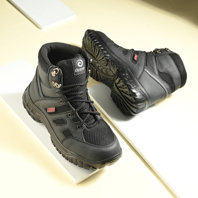 Ozarro Steel Toe Genuine Leather Safety Shoe(Black, S1, Size 10)