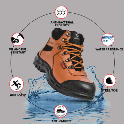 Ozarro Steel Toe Genuine Leather Safety Shoe(Tan, S1, Size 6)
