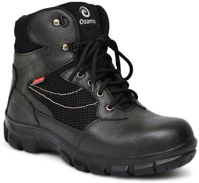 Ozarro Black Genuine Leather Steel Toe Safety Shoes S4444 Steel