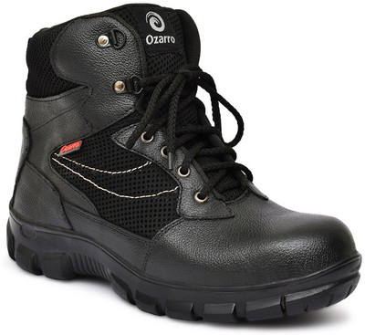 Ozarro Steel Toe Genuine Leather Safety Shoe(Black, S1, Size 9)