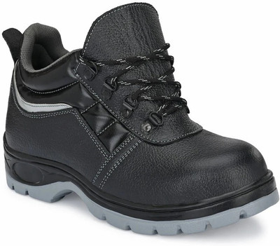 Ozarro Steel Toe Genuine Leather Safety Shoe(Black, S1, Size 6)