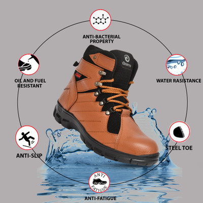 Ozarro Steel Toe Genuine Leather Safety Shoe(Tan, S1, Size 6)