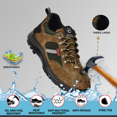 Ozarro Steel Toe Suede Safety Shoe(Olive, S1, Size 9)