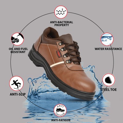 Ozarro Steel Toe Leather Safety Shoe(Brown, S1, Size 7)