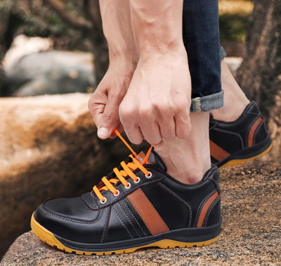SOROS Steel Toe Genuine Leather Safety Shoe(Orange, S2, Size 7)