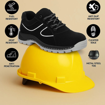 Dimmo Steel Toe Genuine Leather Safety Shoe(Black, S1, Size 10)
