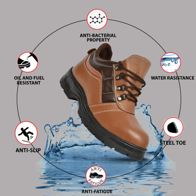Ozarro Steel Toe Genuine Leather Safety Shoe(Brown, S1, Size 11)