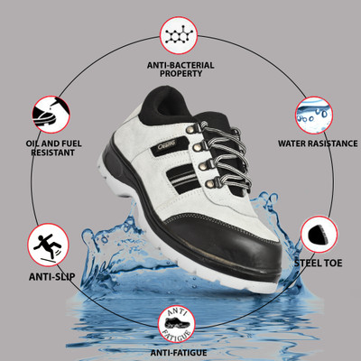 Ozarro Steel Toe Genuine Leather Safety Shoe(Grey, S1, Size 6)