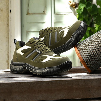 Ozarro Steel Toe Genuine Leather Safety Shoe(Olive, S1, Size 9)