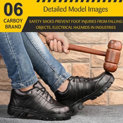 CARBOY Steel Toe Leather Safety Shoe(Black, S1, Size 9)