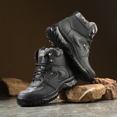 Ozarro Steel Toe Genuine Leather Safety Shoe(Black, S1, Size 7)