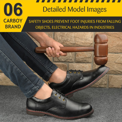 CARBOY Steel Toe Genuine Leather Safety Shoe(Black, S1P, Size 7)
