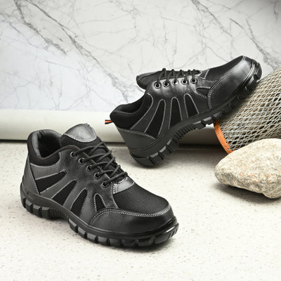 Dimmo Steel Toe Genuine Leather Safety Shoe(Black, S1, Size 10)