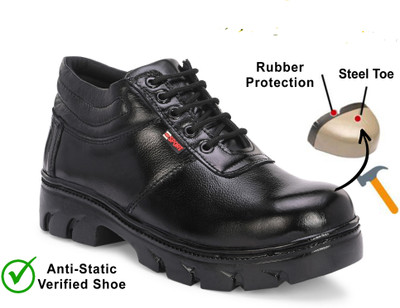 Joker Steel Toe Genuine Leather Safety Shoe(Black, S1P, Size 7)