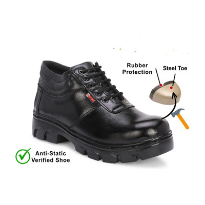 Joker Steel Toe Genuine Leather Safety Shoe(Black, S1P, Size 5)