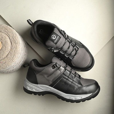 Ozarro Steel Toe Genuine Leather Safety Shoe(Black, S1, Size 8)
