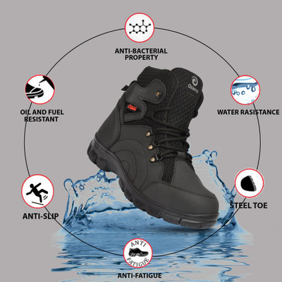 Ozarro Steel Toe Genuine Leather Safety Shoe(Black, S1, Size 10)