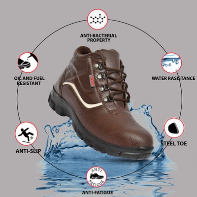 Ozarro Steel Toe Leather Safety Shoe(Brown, S1, Size 8)