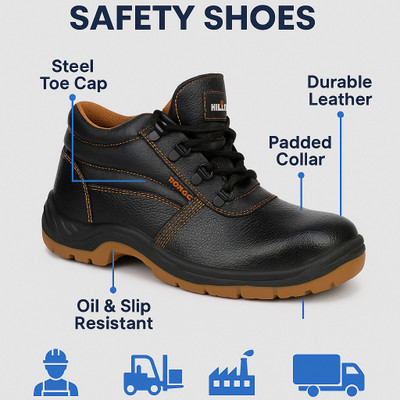 Hillson Steel Toe Artificial Leather Safety Shoe(Black, SB, Size 10)