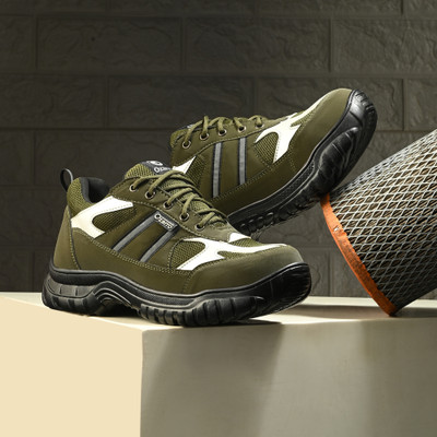 Ozarro Steel Toe Genuine Leather Safety Shoe(Olive, S1, Size 9)