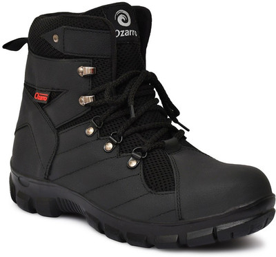 Ozarro Steel Toe Genuine Leather Safety Shoe(Black, S1, Size 9)