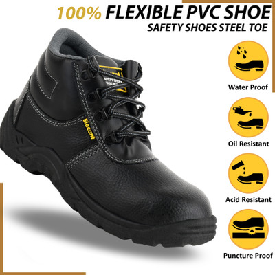 foot trends Steel Toe Synthetic Leather Safety Shoe(Black, S3, Size 10)