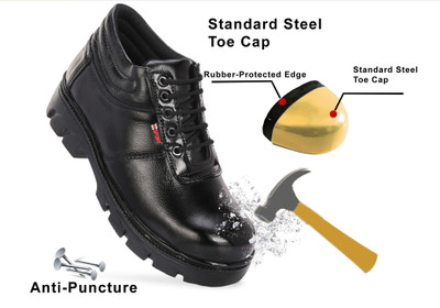 Joker Steel Toe Leather Safety Shoe(Black, S1, Size 7)