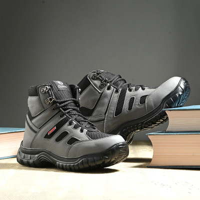 Ozarro Steel Toe Genuine Leather Safety Shoe(Grey, S1, Size 7)