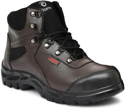 Ozarro Steel Toe Genuine Leather Safety Shoe(Brown, S1, Size 6)