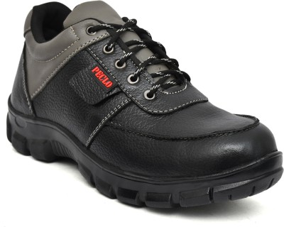 Peclo Steel Toe Genuine Leather Safety Shoe(Black, S1P, Size 6)