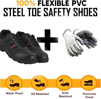 foot trends Steel Toe PVC Safety Shoe(Black, S1, Size 6)