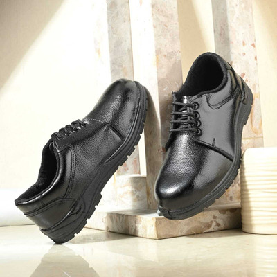 WALKMORA Soft Toe Leather Safety Shoe(Black, S1, Size 6)