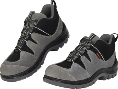 Karam Steel Toe Leather Safety Shoe(Grey, Black, S1, Size 11)