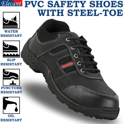 Elecant Steel Toe Synthetic Leather Safety Shoe(Black, S1, Size 8)