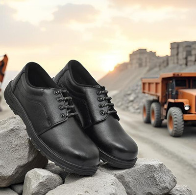 Trishakti Steel Toe Leather Safety Shoe(Black, S1P, Size 7)