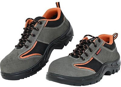 Karam Steel Toe Genuine Leather Safety Shoe(Grey, Black, S1, Size 8)