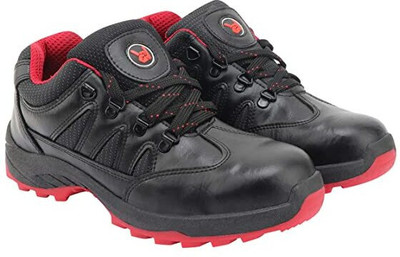 Swaag Steel Toe Leather Safety Shoe(Black, Red, S1, Size 9)