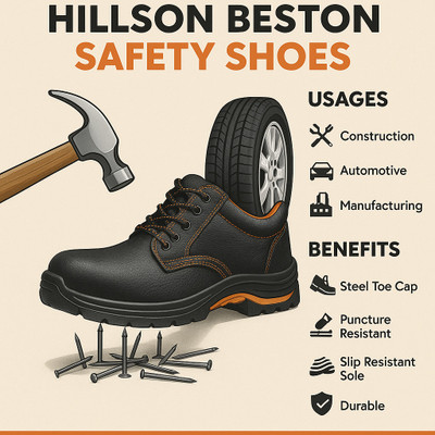Hillson Steel Toe Artificial Leather Safety Shoe(Black, SB, Size 8)